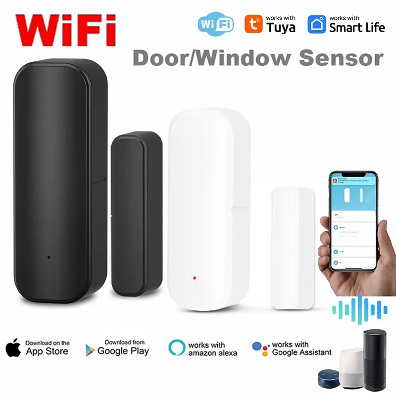 Tuya WiFi Door Magnetic Sensor Alarm System Window Open/Closed Detectors Security Protection Smart Life Voice for Alexa Google