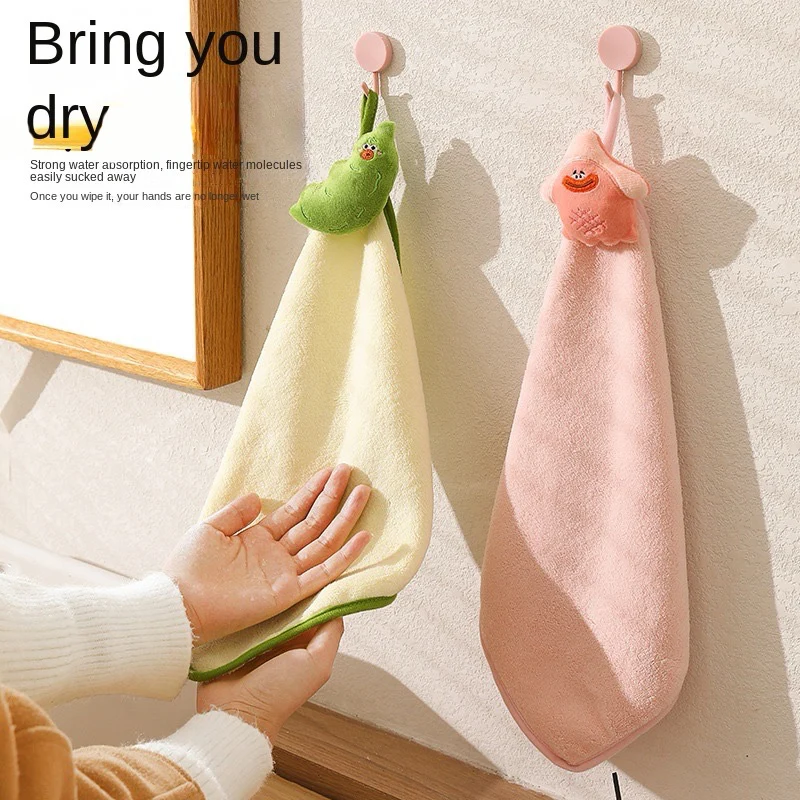 Hanging Hand Towel Coral  Velvet Funny funnys Absorbent Square Towel Kitchen  Bathroom Handkerchief Small Card