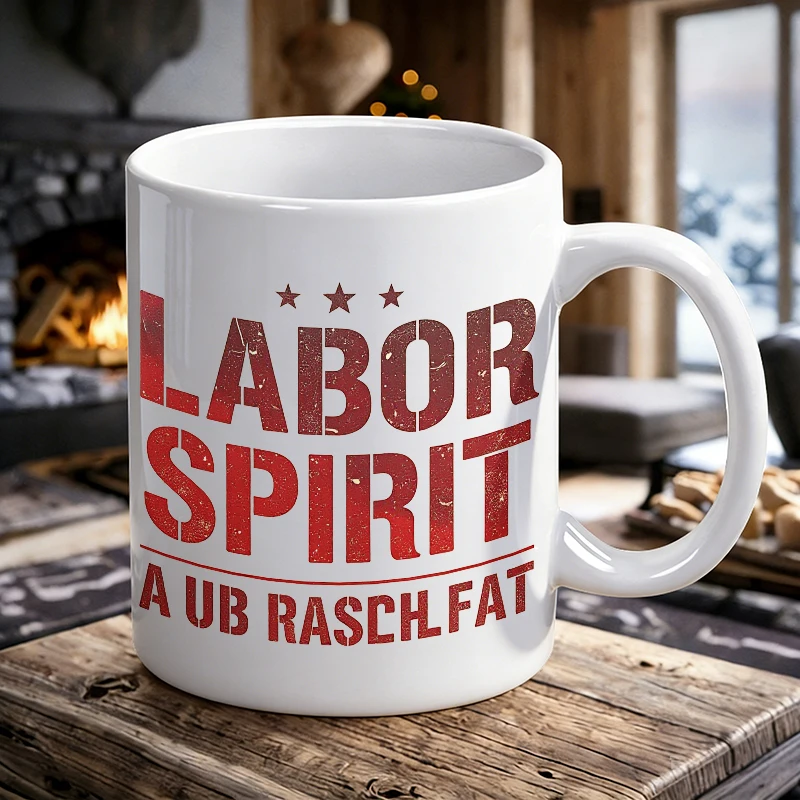 

Labor Spirit Retro Ceramic Mug Vintage Distressed Red Text Coffee Cup, Milk Cup, Office Cup, Drinking Cup, Gift for Friends