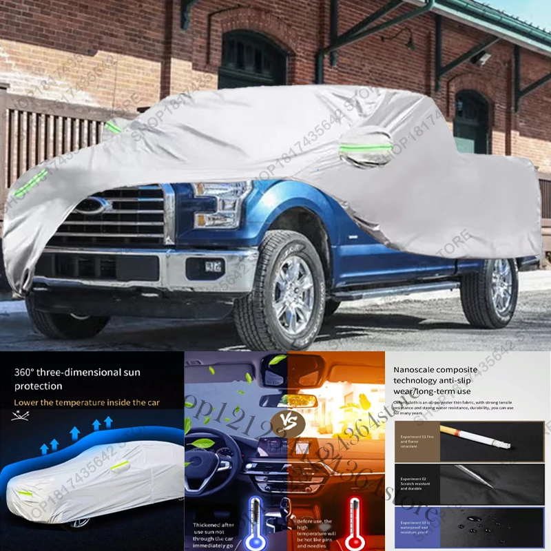 Volledige autohoes compatibel met Ford F-150 2015-2020 Crew Cab, geschikt voor alle weersomstandigheden, beschermt tegen zon, regen, UV-straling en stof, voor buiten en binnen.