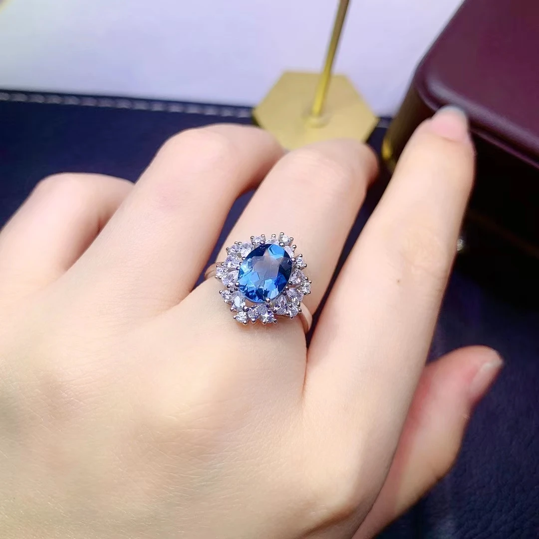 

Luxury Natural Topaz Silver Ring for Party 7mm*9mm 100% Genuine Topaz Ring 925 Sterling Silver Topaz Jewelry