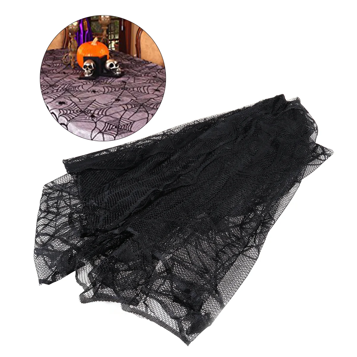 122x244cm Classic Halloween Tablecloth Spider Web Bat Decor Creepy Table Cover Cloth for Halloween Decorations (Black)