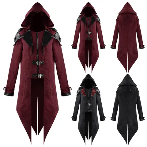 Assassin Cosplay Hooded Jacket 2 Color Medieval Streetwear Outfit Edward Assassins Creed Halloween Costume Men's Street Fashion