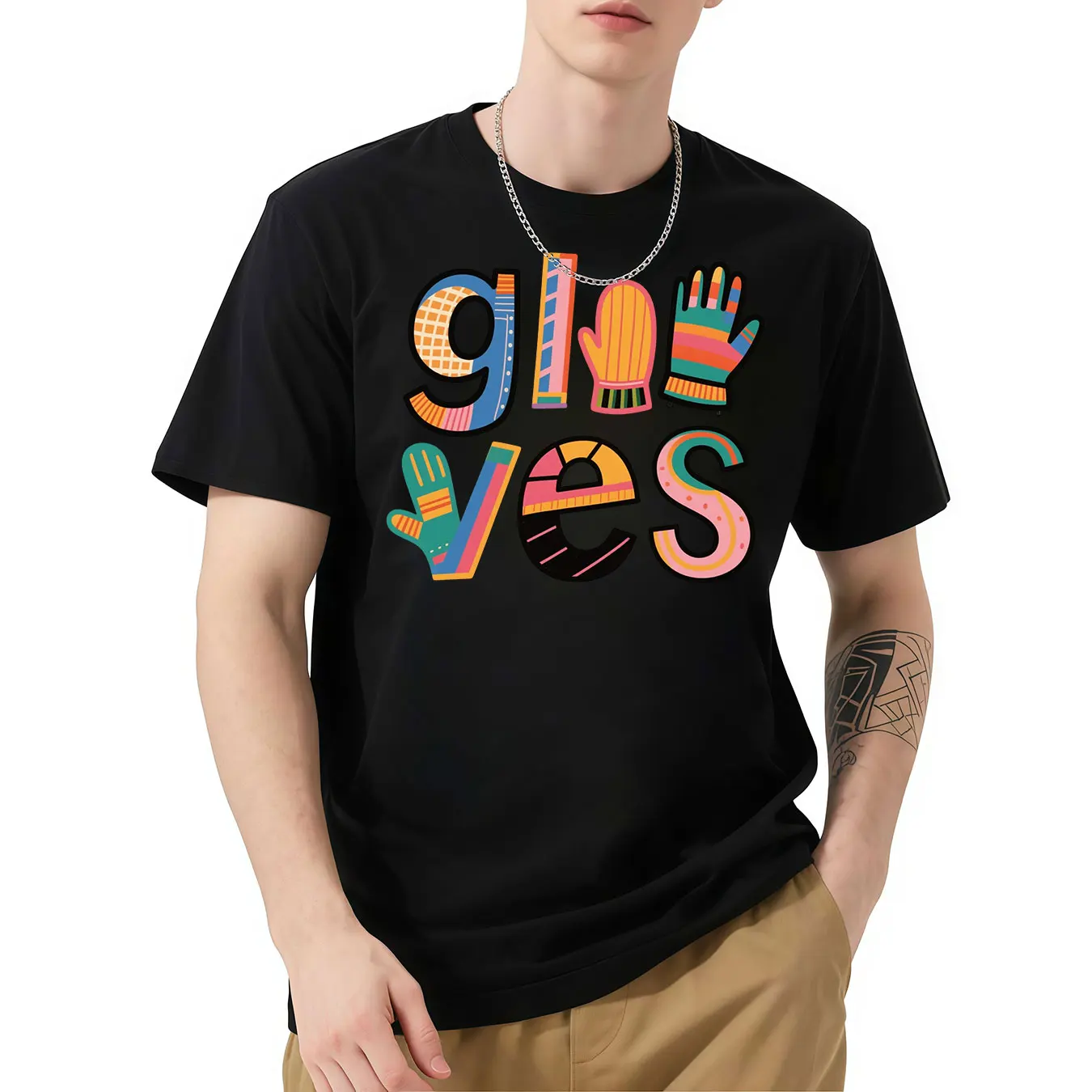 

Gloves Graphic T - Shirt, Short Sleeve, Creative Gloves - Themed Print, Stand - Out Design, Perfect for Daily Outings