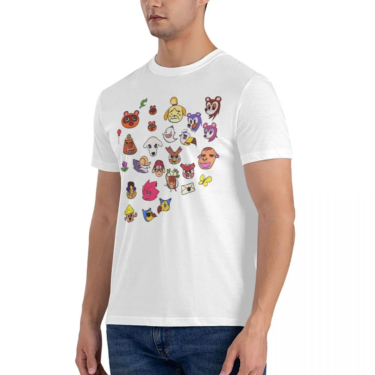 Vintage Special Characters T-Shirts for Men Crew Neck 100% Cotton T Shirts Animal Game Crossing Timmy Short Sleeve Tees Graphic