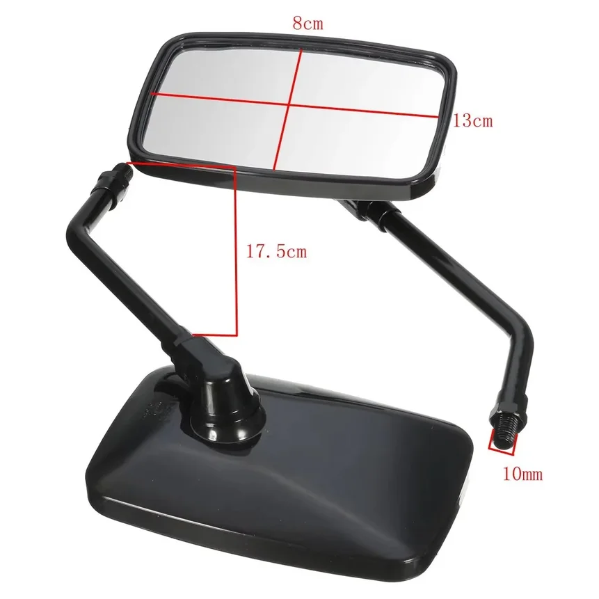 Pair 10MM Universal Motorcycle Rear View Mirrors Thread Black Rectangle Rearview Side Mirrors For Motorcycle Scooter ATV