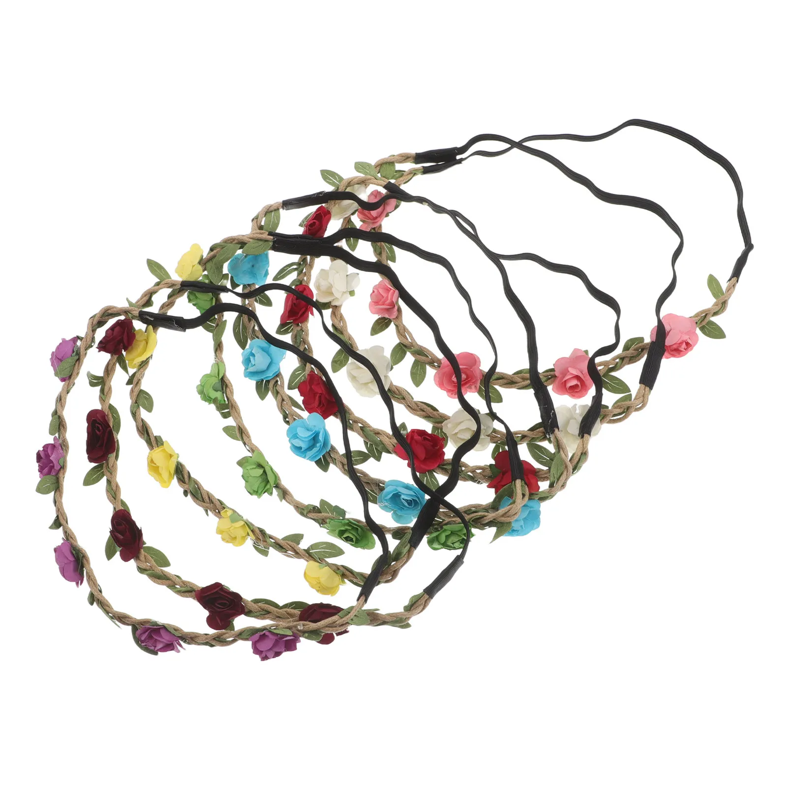 

Набор из 8 цветочных повязок на голову для женщин: эластичные регулируемые венки из роз в стиле бохо для фестивалей, свадеб, пляжных вечеринок и дней рождения