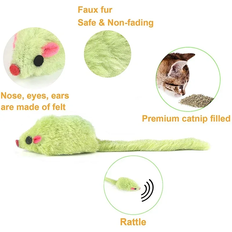Cat Mouse Toys Rattle Mouse Cat Toy Assorted Interactive Cat Toys for Indoor Kitten Cats Catch Play Mouse Toy Sound Mouse