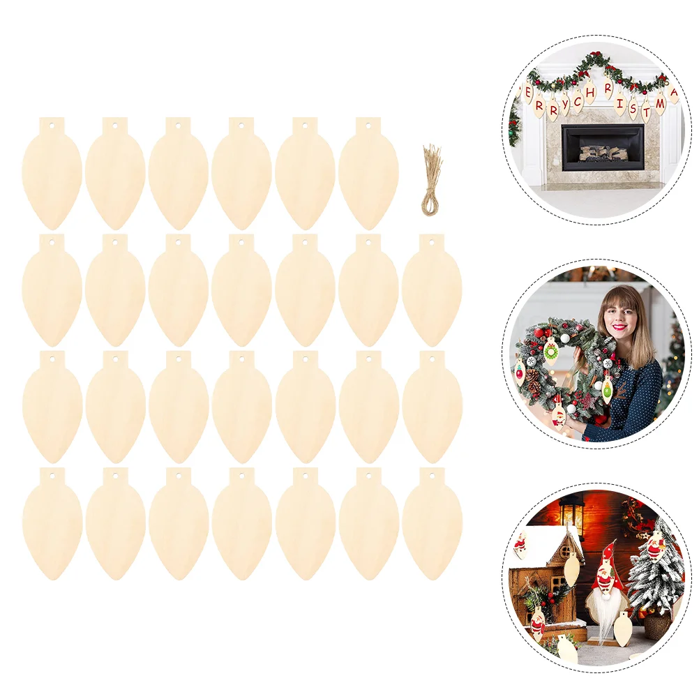 50 ชิ้นคริสต์มาสที่ยังไม่เสร็จไม้หลอดไฟชิป DIY ตกแต่งแท็กจี้ชิ้นอุปกรณ์ตกแต่งบ้านงานฝีมือ