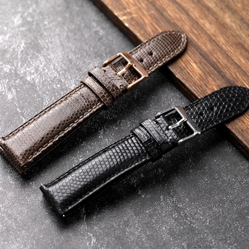 Handmade Cowhide Lizard Pattern Watchband 18 19 20 21 22MM First Layer Leather Soft Strap, Casual Retro Bracelet