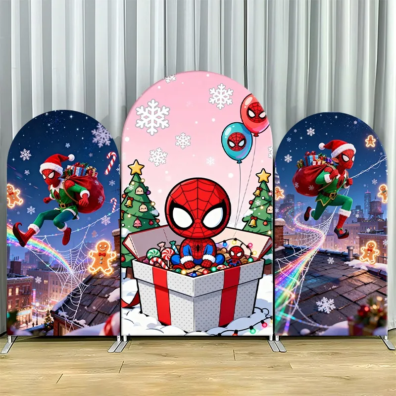 

Arch Backdrop Cover Single Side Spider Man Holiday Santa Christmas Trees Balloons Party Decoration Photo Booth Background Props