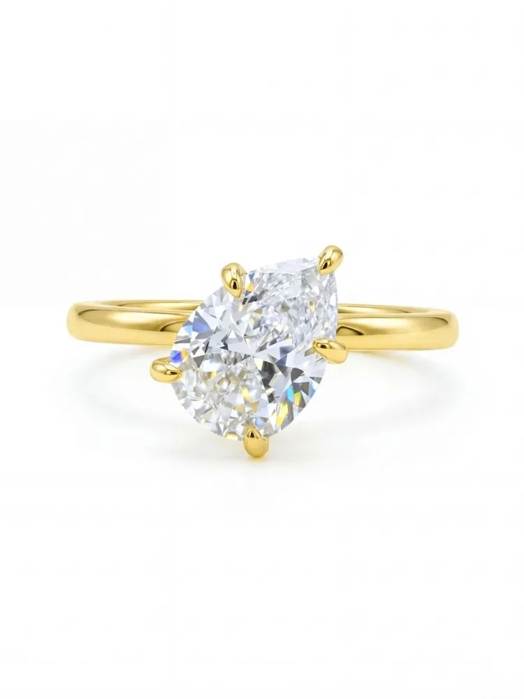 925 Sterling Silber Goldener 7*10mm Schräg Gefällter Wassertropfen-Zirkon-Ring für Damen, Verlobung, Hochzeit, Luxus, Hochwertiger Edel-Schmuck – Detail 5