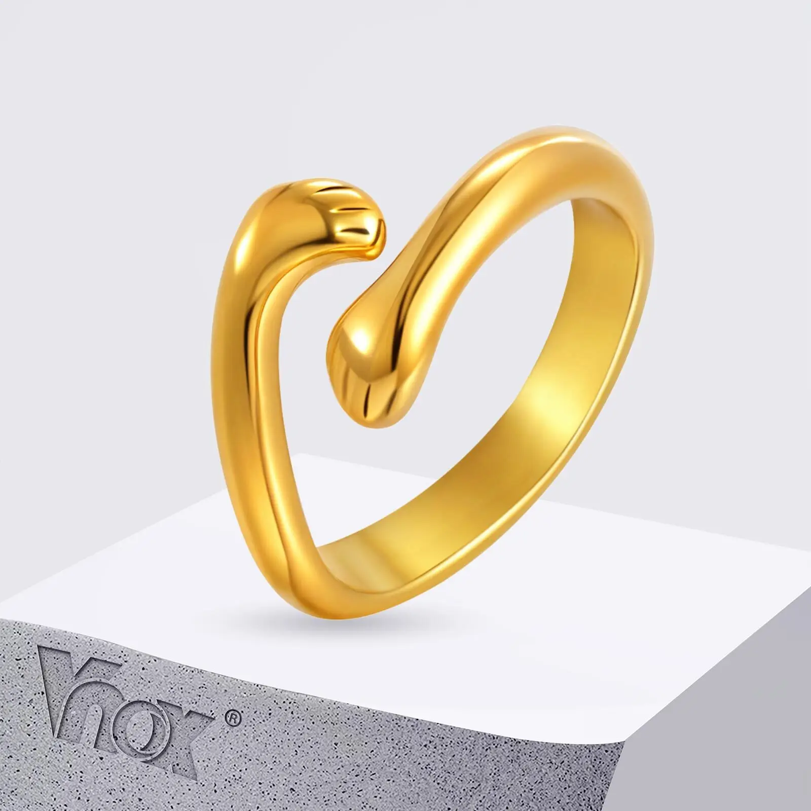 

Vnox простой дизайн, открытые кольца для женщин, нержавеющая сталь, гладкое позолоченное, не тускнеет, кольцо для свадебной вечеринки, ювелирные изделия, подарки