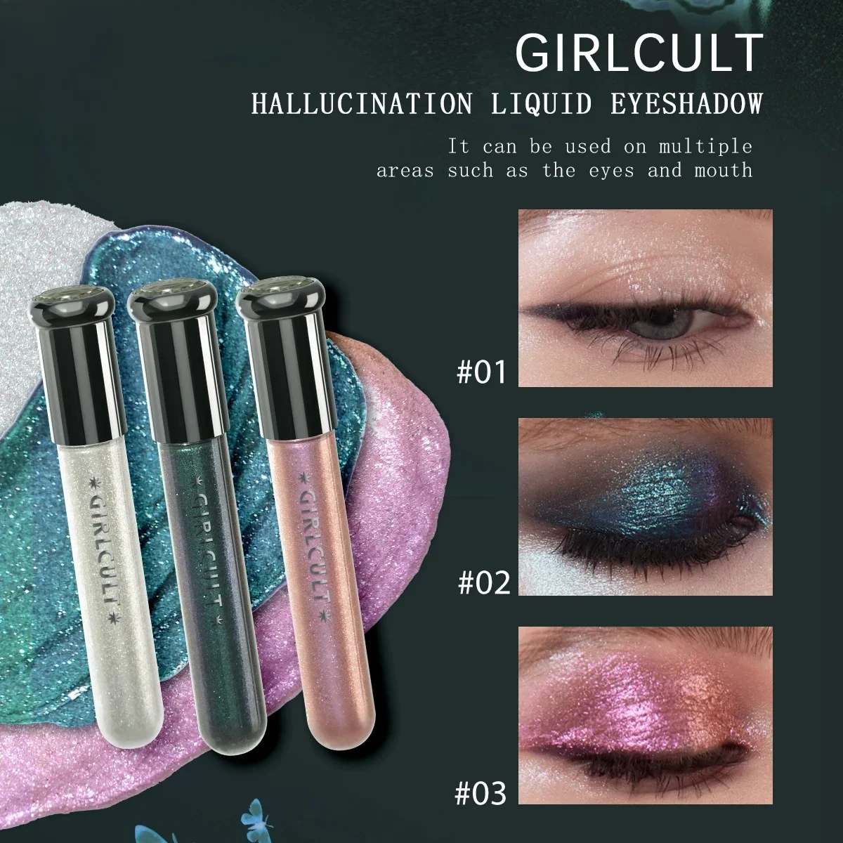Girlcult Hallucination Liquid Eyeshadow,Fine Glitter Particles,Metallic Shine,Iridescent Shift,Eye Highlighting,Creative Makeup