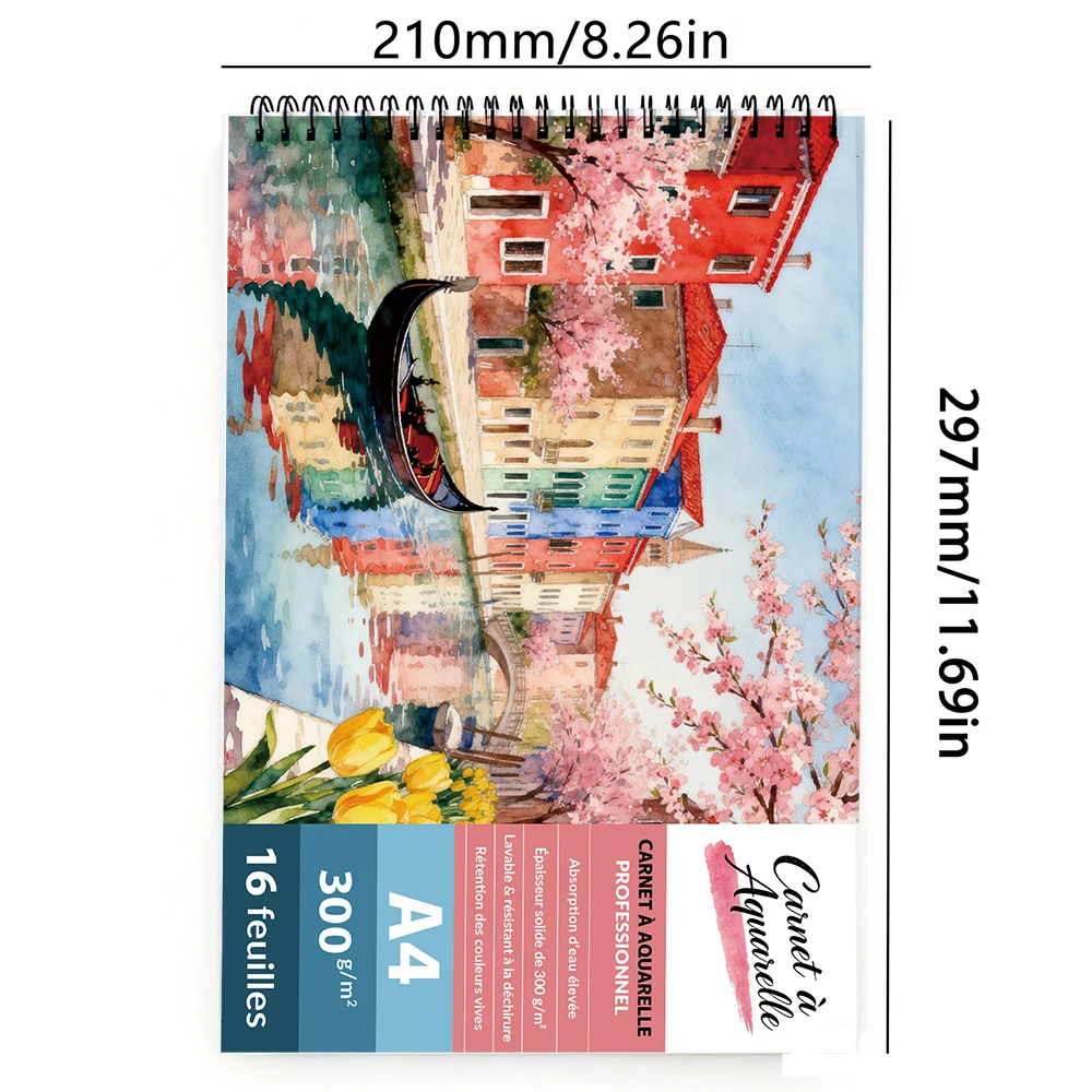 Carnet de Papier Aquarelle A4, 300g/m², 16 Feuilles, Papier Acidifié, Pour Aquarelle, Gouache, Dessin, Fournitures Artistiques p