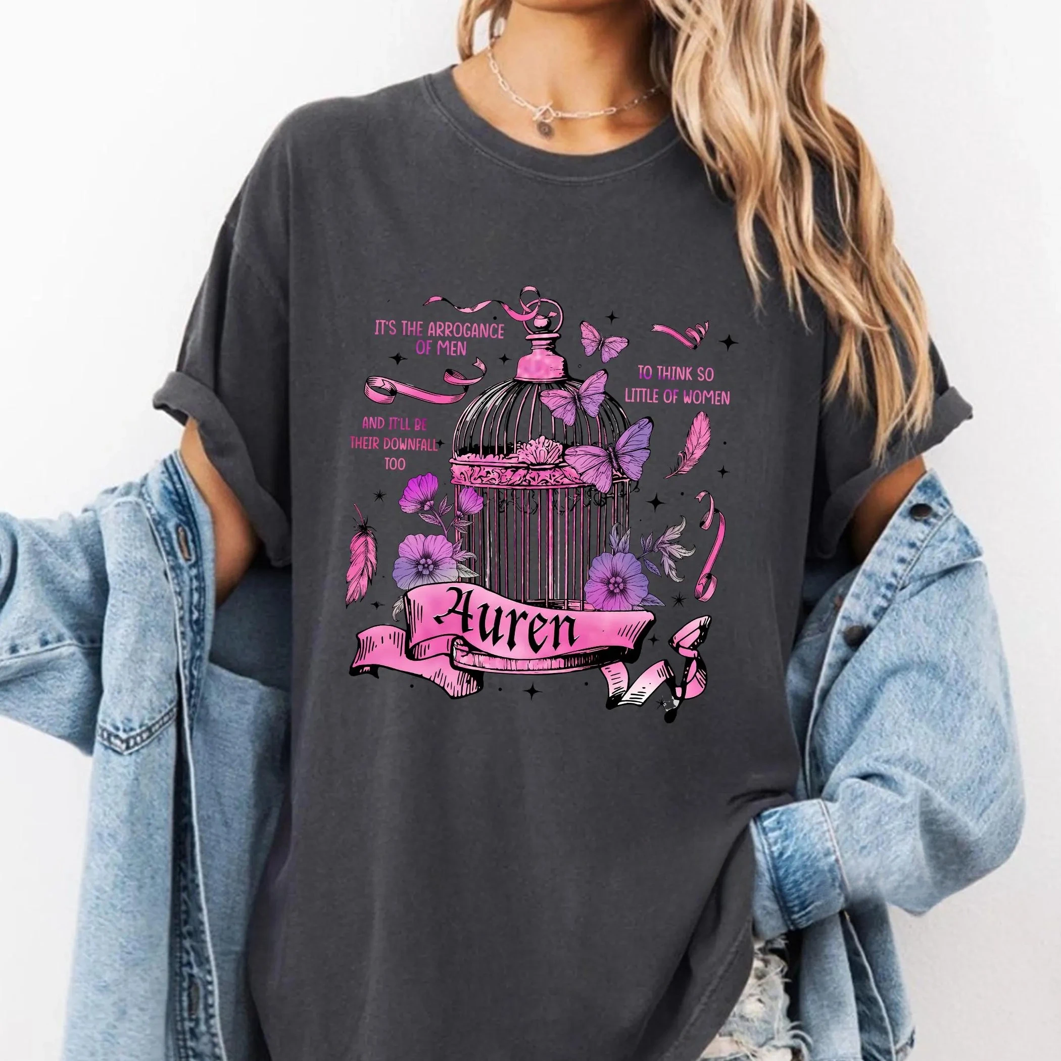 Sommerliches Damen-T-Shirt im Vintage-Stil mit Gefangenen-Print, aus Baumwolle, atmungsaktiv, kurzärmelig, Oversize, locker geschnitten, lässig