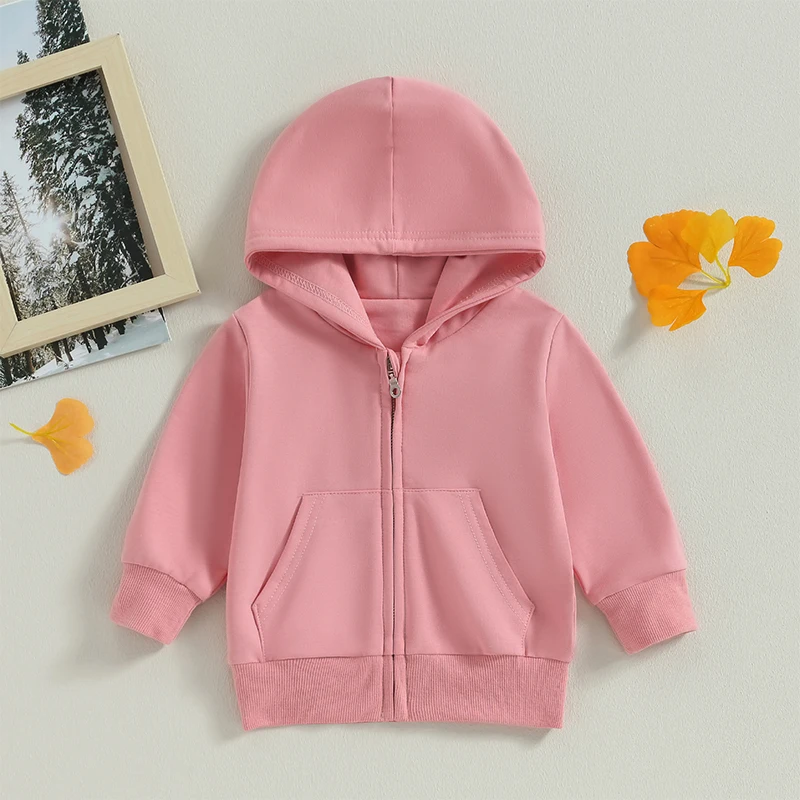 1-5Y Baby Boy Girl Zip Up Hoodies Solid Color Casual Long Sleeve Hooded Sweatshirts Jacket with Pocket Zipper Hoodies Outerwear