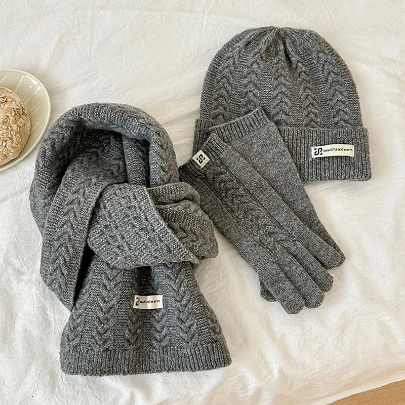3pcs-sets-winter-beanies-hats-long-scarf-gloves-for-women-twist-knitted-winter-hat-solid-color