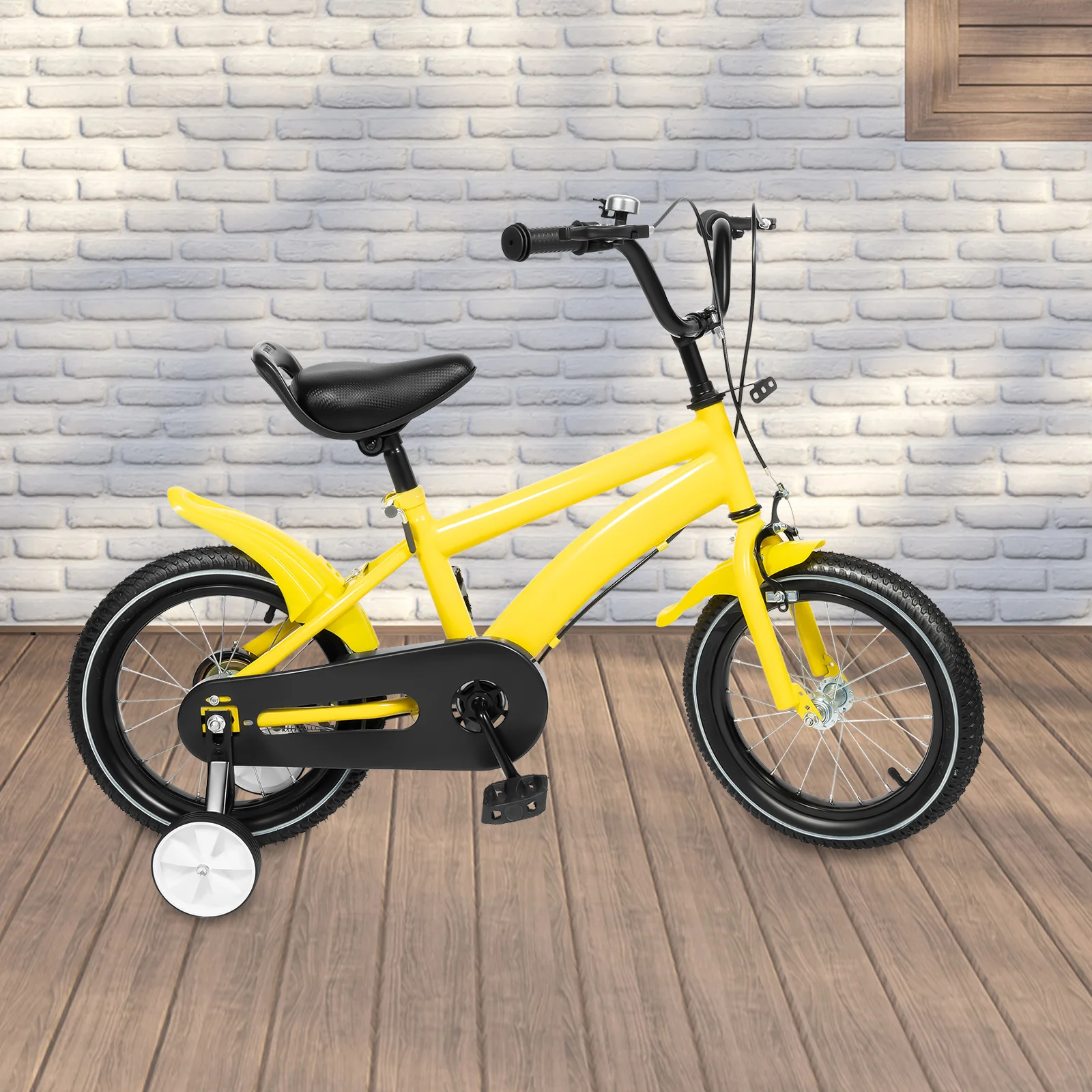 

14inch Children Bicycle with Auxiliary Wheels Carbon Steel Frame Height Adjustable for 2-4 Years Old Kids Cycling Training