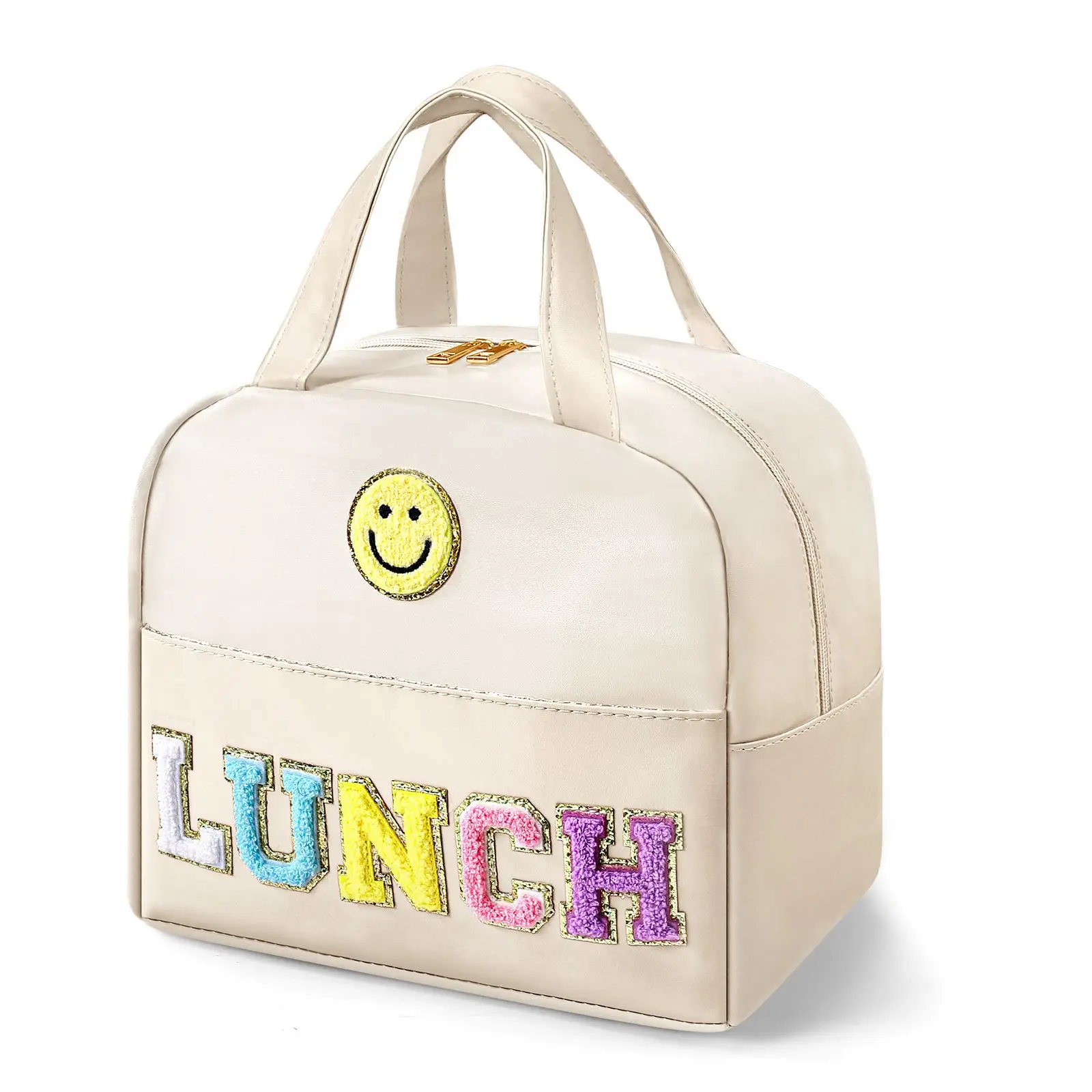 Borsa per il pranzo con lettere colorate Patch isolata termica Picnic cibo addensato Lunch Bag Box Tote Food Fresh Cooler Bags Pouch bolsa