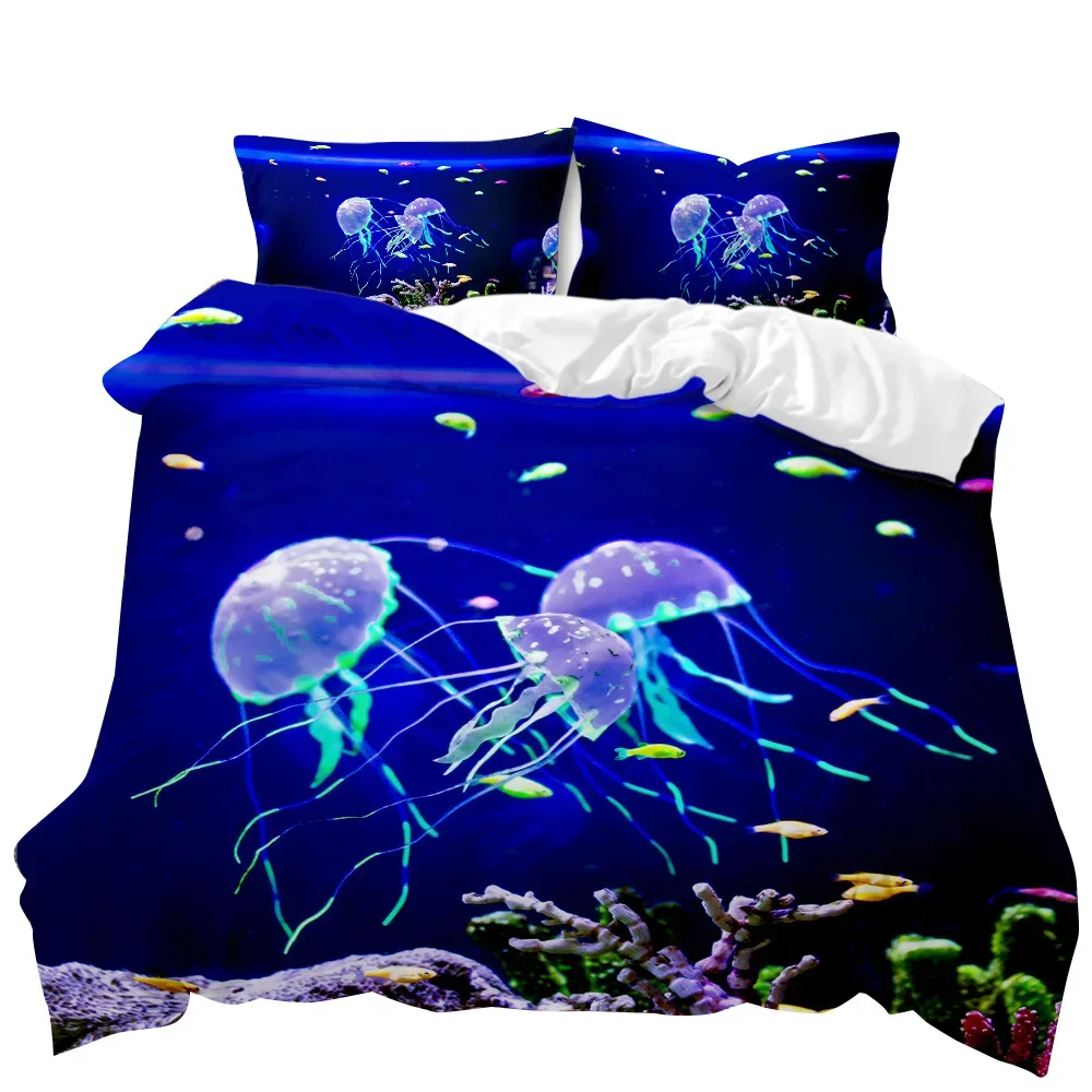 

Jellyfish Duvet Cover Set Jellyfish Printed Comforter Cover for Teens Kids Ocean Theme Bedspread Sea Coral Polyester Quilt Cover