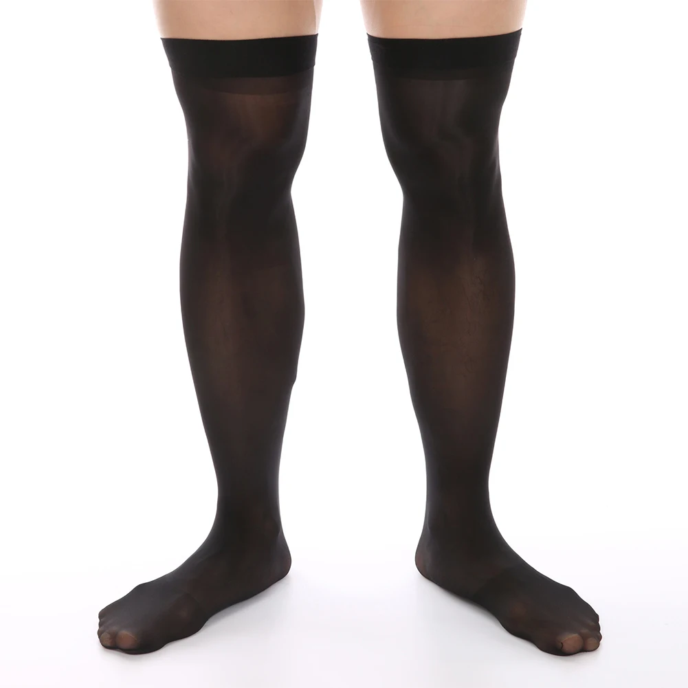 Black Silk Stretchy Knee High Sheer Long Socks Oil Shiny Pantyhose Silk Stretchy Mens Nylon Silk Stretchy Item