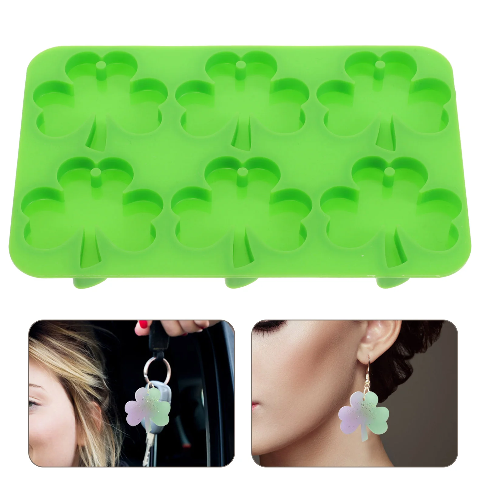 

Sterling Silver Earrings Three-leaf Mold Making DIY Craft Cylinder Pendant Light Green Shamrock Resin