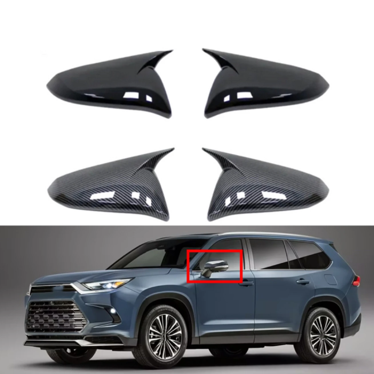 

Fit For Toyota Highlander 2014-2020 Car Rearview Side Mirror Cover Wing Cap Car Exterior Door Sticker Case Trim Carbon Fiber