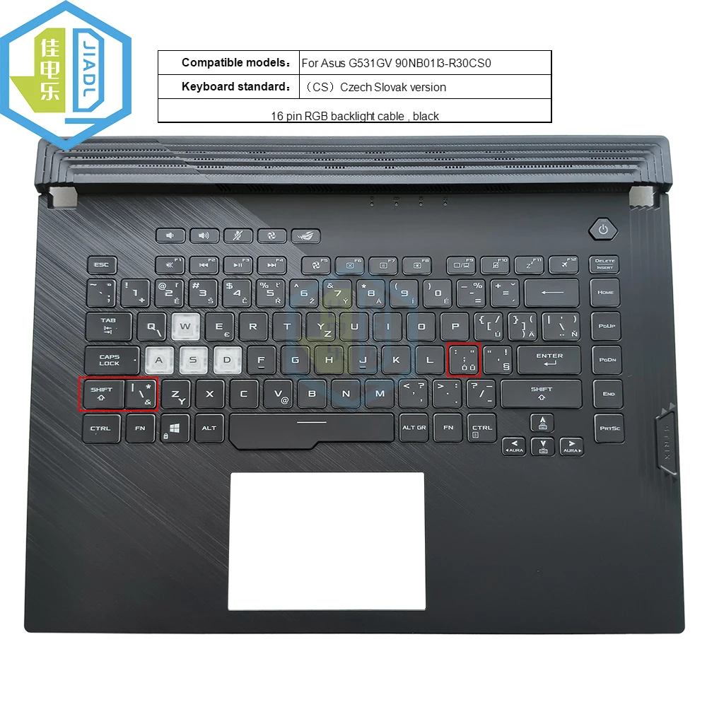 

New FR UA UK LA TR HU RGB 16pin backlight laptop keyboard Topcase Palmrest For Asus G531GV Laptop Keyboards C Shell 90NB01I3-R30