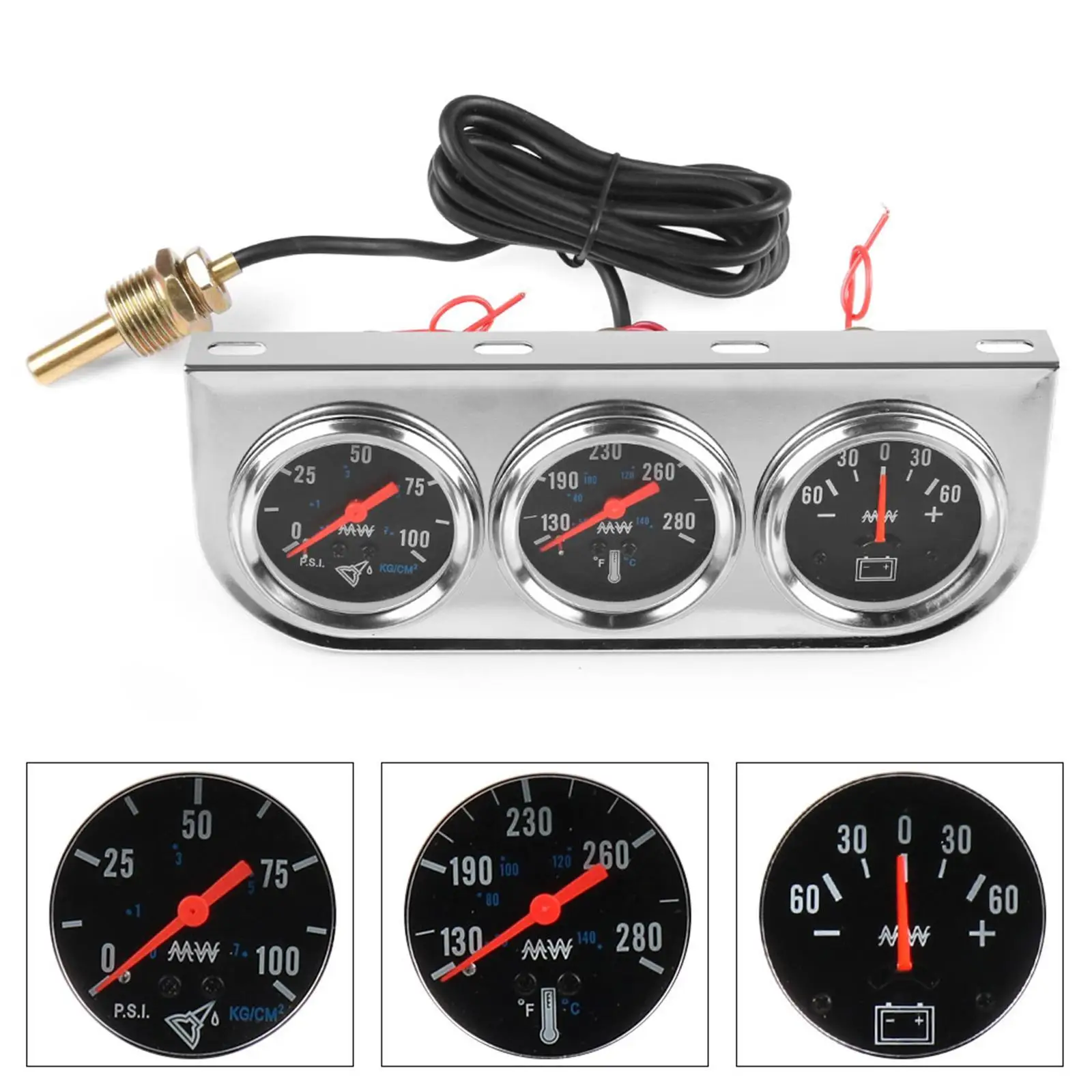 

Generic Triple Gauge Kit Set Professional 3 in 1 Car Meter for 12V Cars