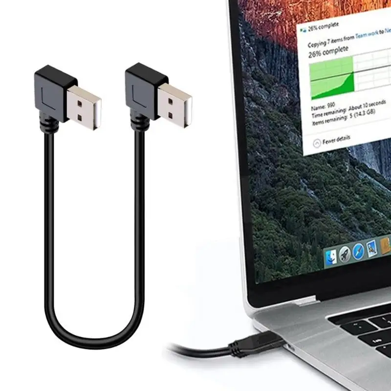 Fast Speed USB2.0 Male to Male 90 Degree Bend Cable 25cm Extension Cord Plastic Texture for Data Sync and Charging 896C