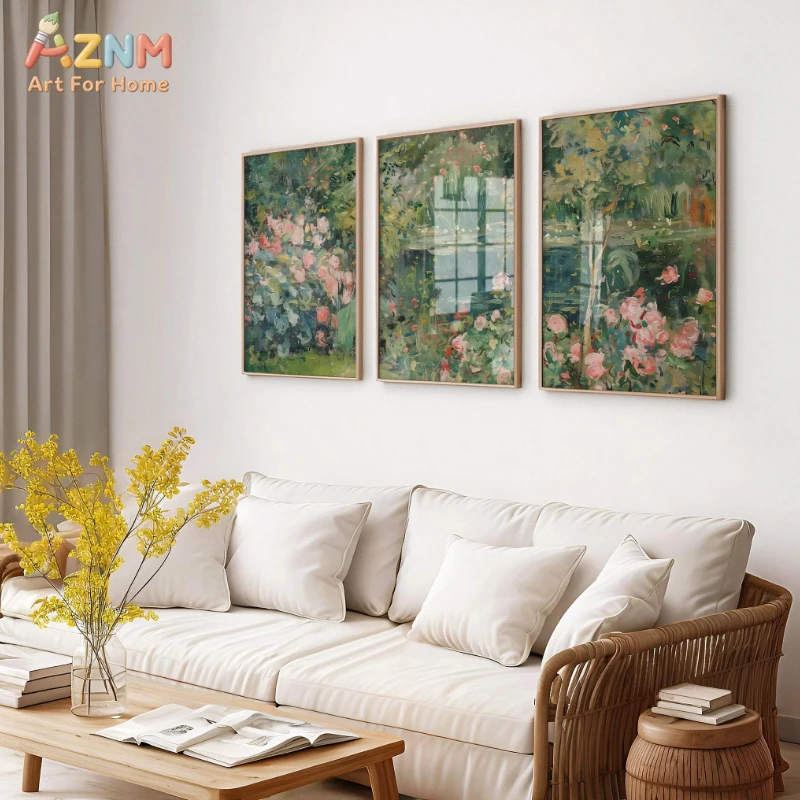 3pcs AZNM Pastel Pink Minimalist White Floral Watercolor Canvas Wall Art, Elegant Hanging Branch Botanical Poster, Soft Warm Ton view 3