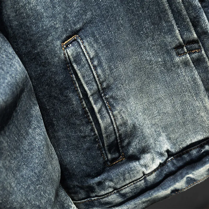 Giacca di jeans Casual, tasca stampata alla moda da uomo, marchio high street, tendenza retrò, vestibilità bella e ampia da uomo oversize