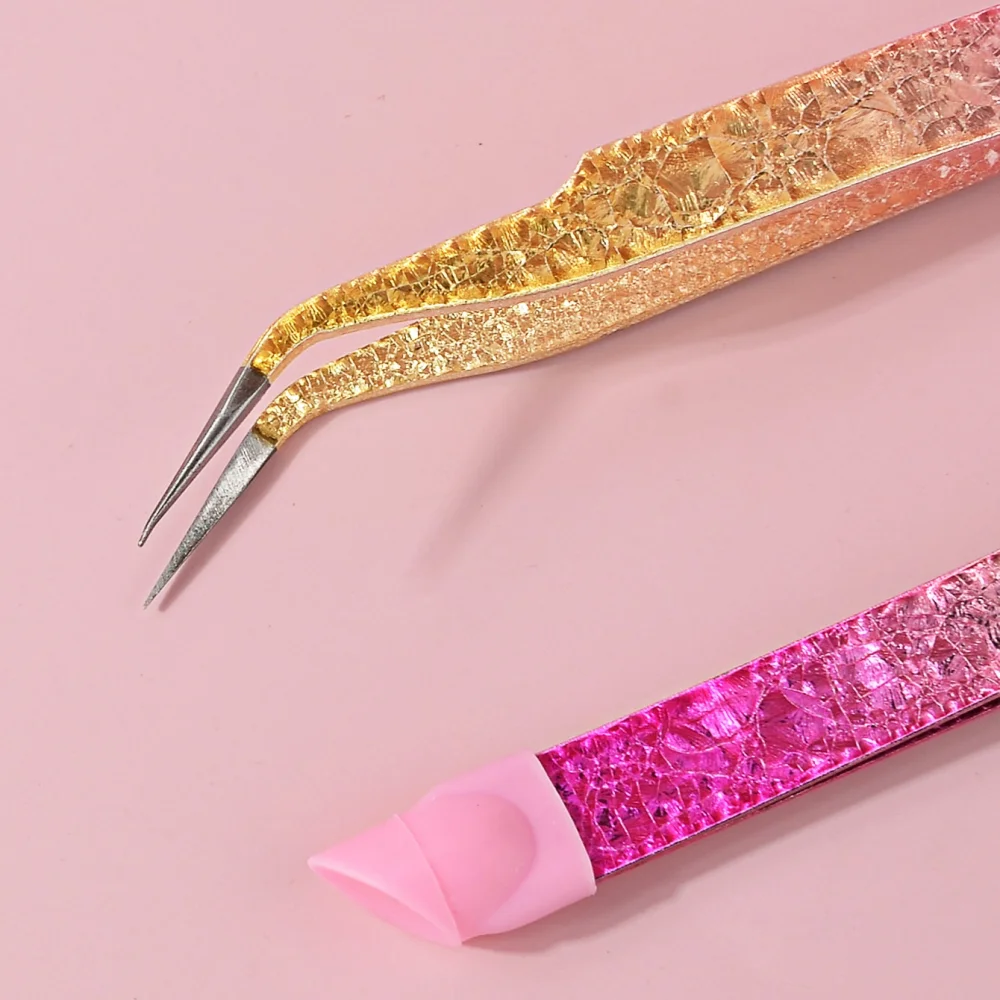 1 قطعة ملاقط منحنية مستقيمة من الفولاذ المقاوم للصدأ أداة دقيقة بزاوية من الفولاذ المقاوم للصدأ لأحجار الراين والزينة #4