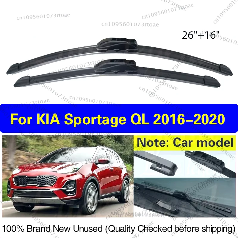 

2pcs For KIA Sportage QL 2016 2017 2018 2019 2020 Front Wiper Blades Brushes Cutter Accessories U J Hook 26"+16"