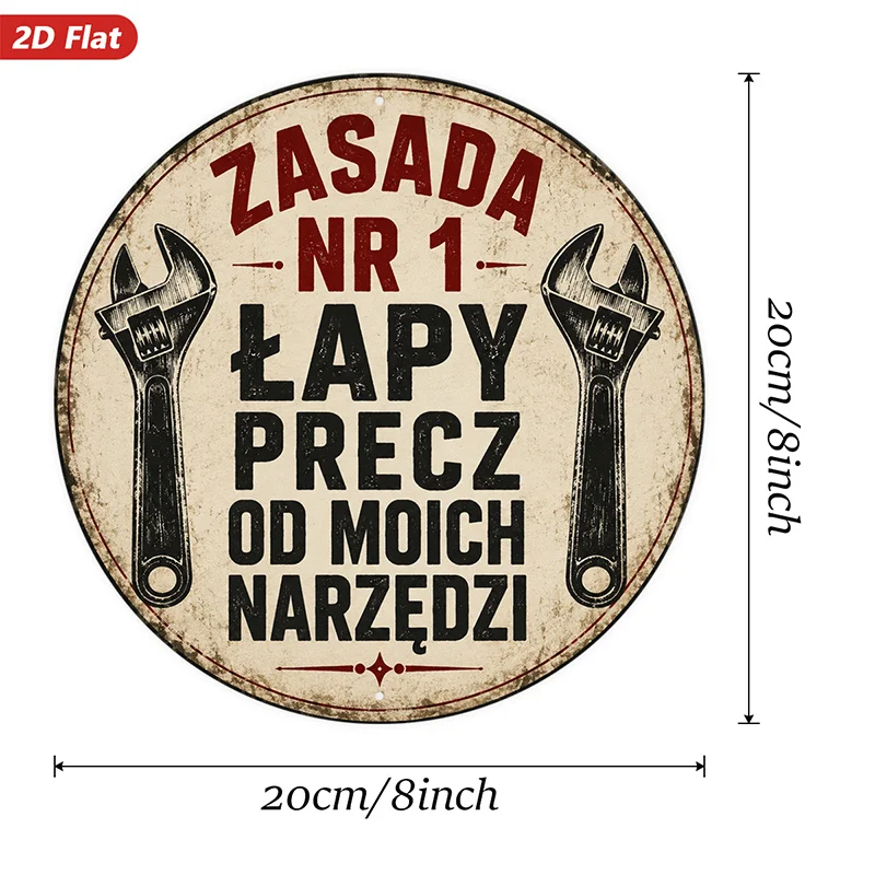 2D Flat, 1pc Workshop Tools Round Metal Sign Wall Art, Polish 