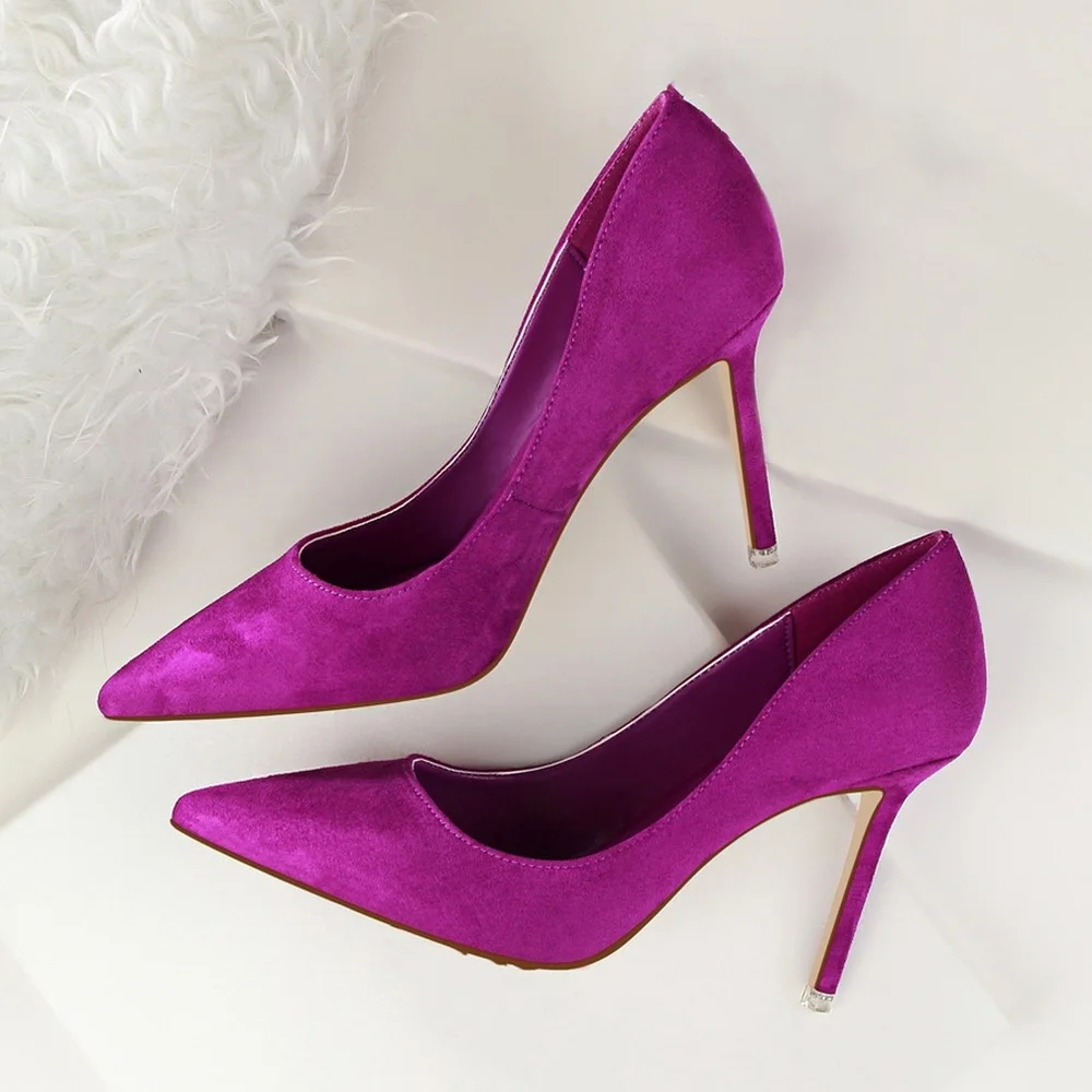 Heel Shoes Women Elegant Pumps High Heels Shoes Suede Fashion Sexy High-heeled Pointed Female Office Shoes 42 43