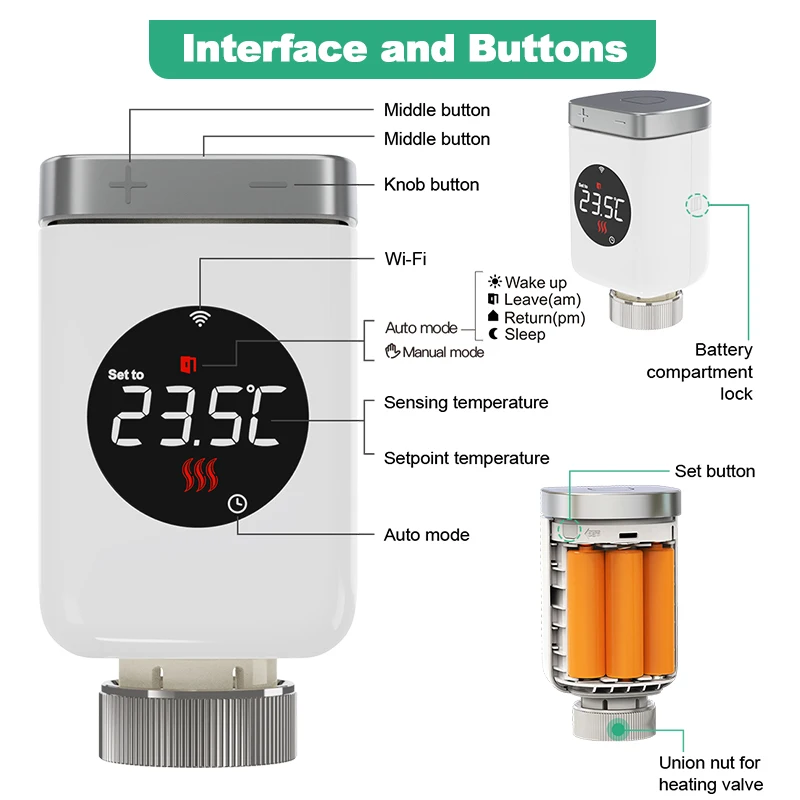 Tuya Wifi Thermostatic Head Radiator Valve Actuator TRV Smart Home Thermostat Water Heater Smart Life Alexa Google Home Alice