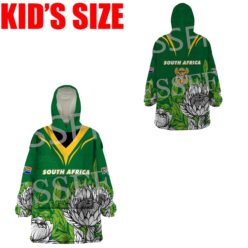 Custom Name Africa Country South Africa Flag Tattoo Vintage 3DPrint Harajuku Winter Kid Size Wearable Blanket Hoodies Overcoat X