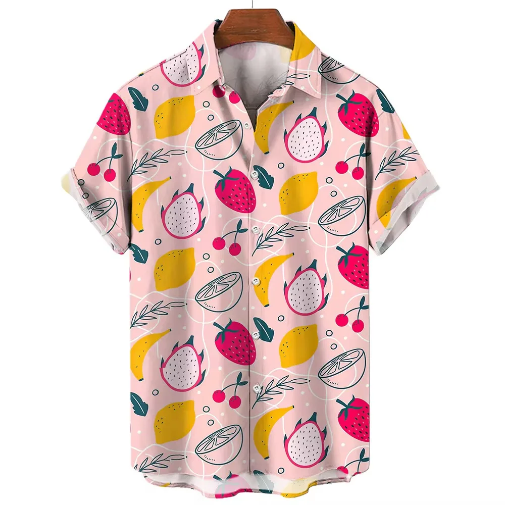 Hawaiian Shirt Men 3D Fruit Print Shirts Summer Men's Clothing Coconut Pattern Short Sleeve Top Casual Streetwear Oversized Tees