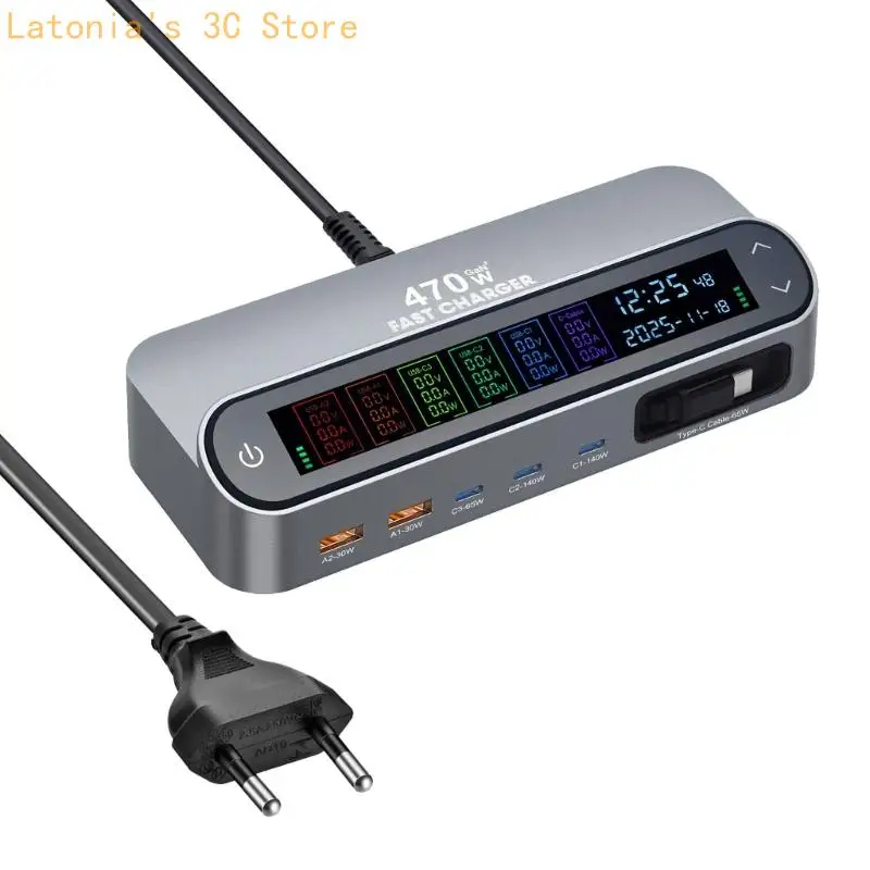 Station With Color Screen Display And 65W Retractable Cable Supports Multiple Devices Simultaneous Charging X3UB