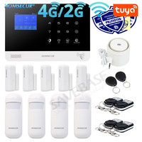 HOMSECUR Wireless Tuya Smart APP WIFI 4G GSM RFID Home Security Burglar Alarm PIR Door Sensors Remote Controller SMS Autodial