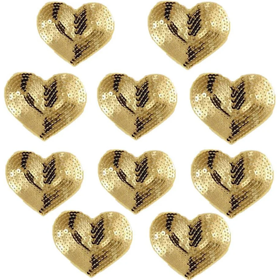 10 Teile/los Herz Stickerei Patch Applique Pailletten Eisen DIY Nähen Kleidung Jeans Taschen Hüte Dekoration Reparatur Patches Handwerk – Detail 5