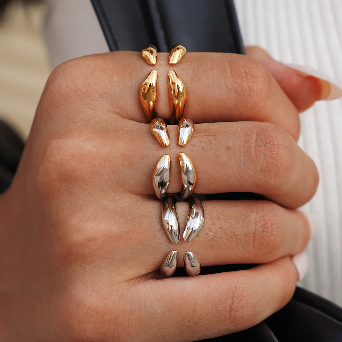 الهندسة تصميم 316L الفولاذ المقاوم للصدأ خواتم مفتوحة للنساء الذهب اللون الزفاف خاتم جمالي اكسسوارات هدية الكريسماس