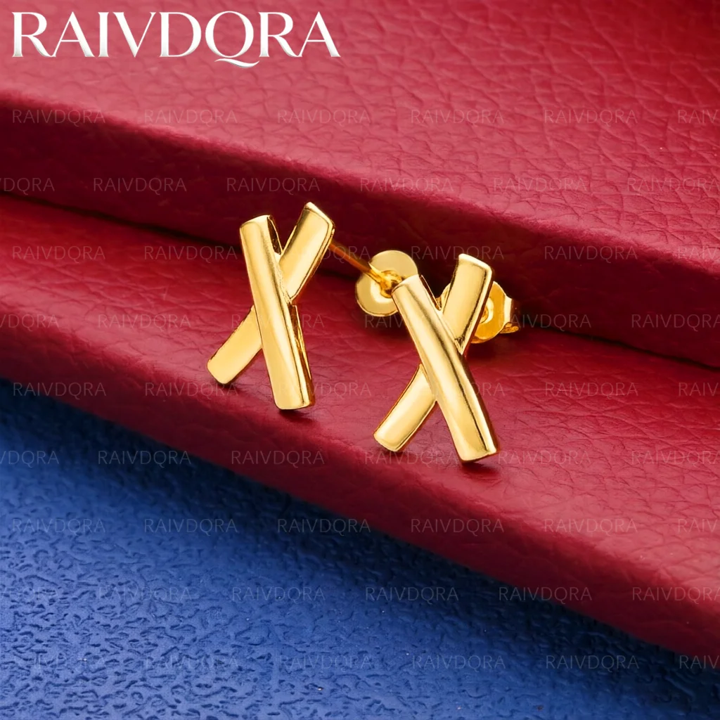 18K Gold Plated Earrings For Woman Letter X-Shaped Stud Wedding Engagement Fashion Party Popular Jewelry Gift Accessories