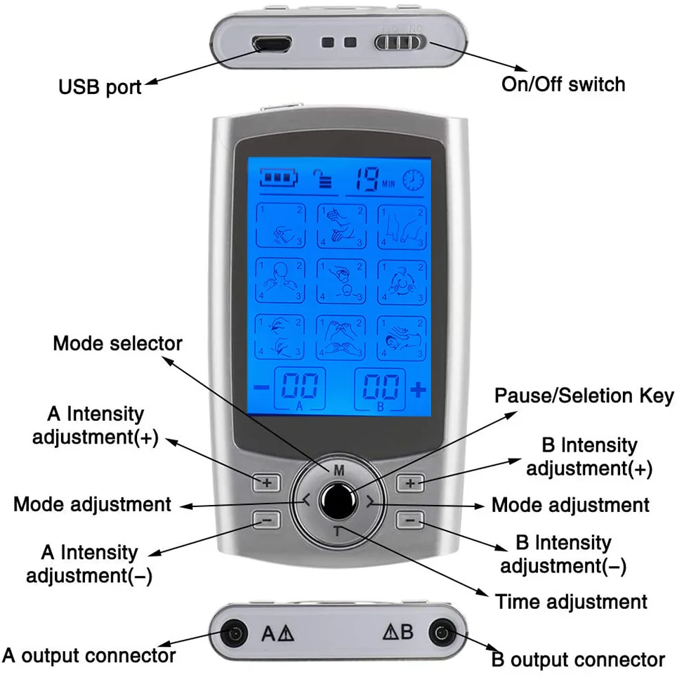 Tens Muscle Stimulator 36-Mode Electric EMS Acupuncture Body Massage Digital Therapy Slimming Machine Electrostimulator