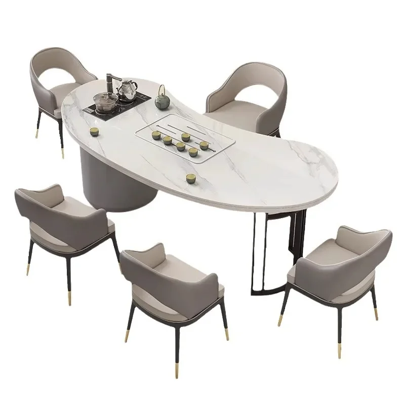 Mesa de chá de laje de rocha, mesa de chá simples de luxo moderna e sofisticada para sala de estar