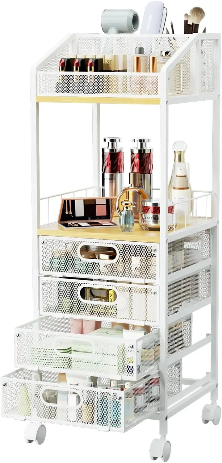 

4-Drawer Rolling Makeup Cart with Display Case - Large Capacity Skincare & Cosmetics Organizer