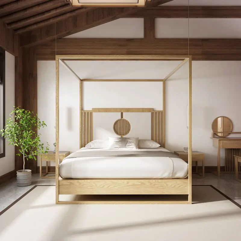 Modern Simple Zen Homestay Hotel Ash Wood Log Color Master Bedroom Furniture Guest