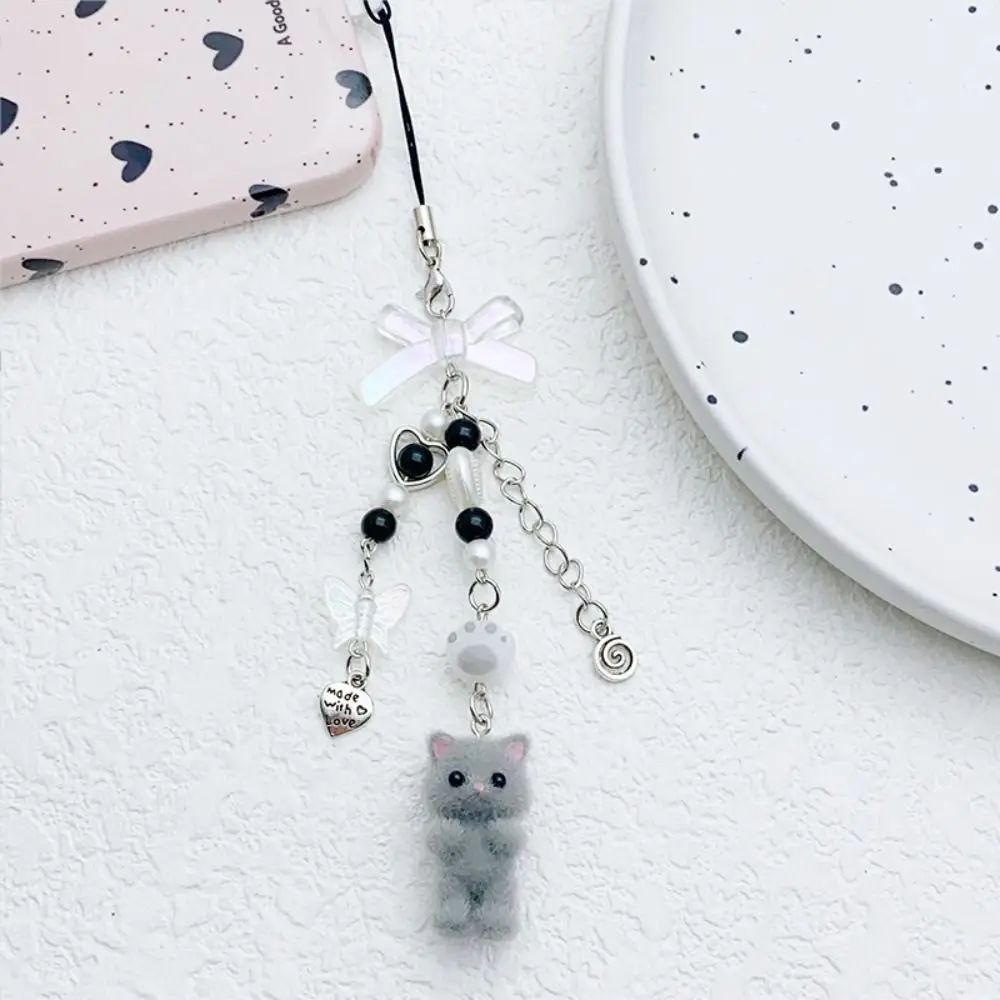 

Flocking Flocking Cat Phone Lanyard Phone Strap Keychain 3D Kitten Mobile Phone Chain Cartoon Anti Lost Cat Cell Phone Charm